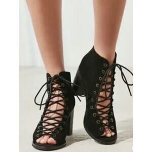 Jeffrey Campbell Cors Black Lace Up Heel Boots Women Sz 8.5